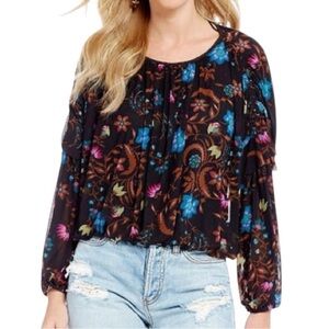 Free People Floral Black Blouse